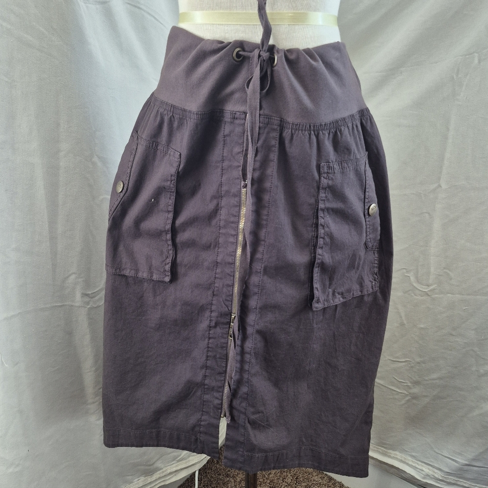 XCVI Brown Midi Skirt with Front Zip and Patch Pockets